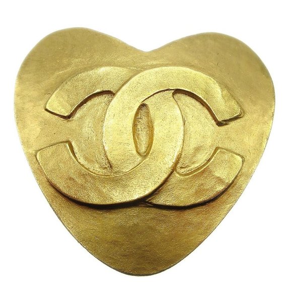 Auth CHANEL CC Logos Heart Motif Brooch Gold-plated Corsage 95P Accessories - Picture 1 of 8